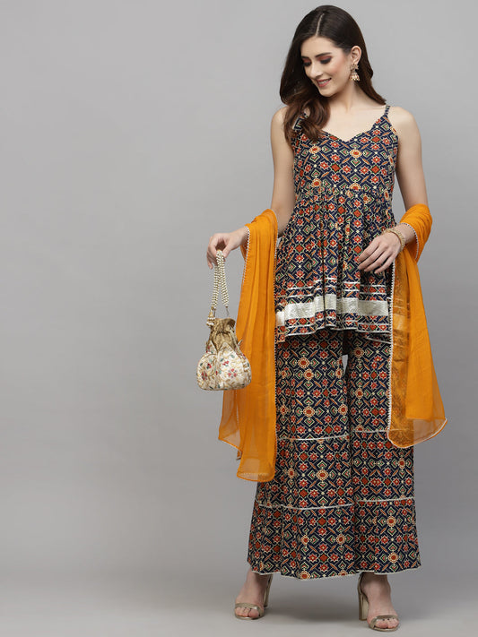 Rayon Kurta Sharara Dupatta Set