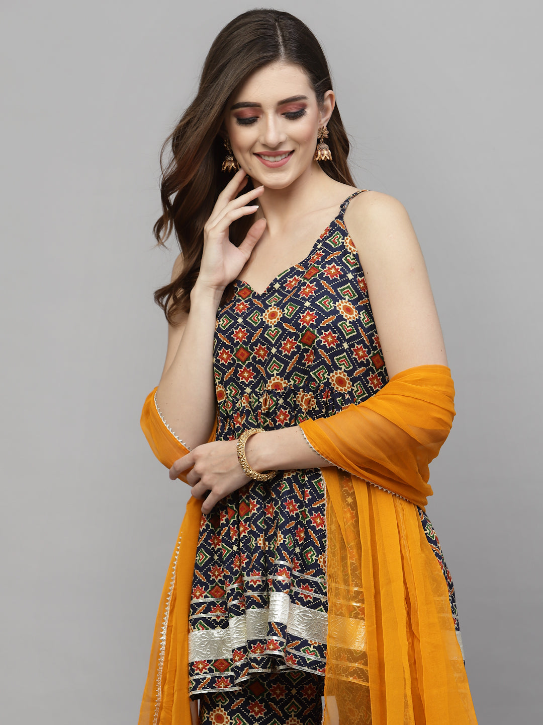 Printed Rayon Kurta Sharara Dupatta Set