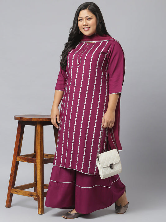 Stylum Women's  Printed Rayon Straight Kurta Sharara Dupatta Set (KSDPupplesharara)