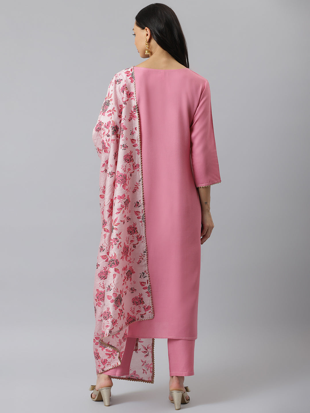 Stylum Women's Solid Rayon Straight Kurta Pant Dupatta Set (Kpdmoremulberrypnk)