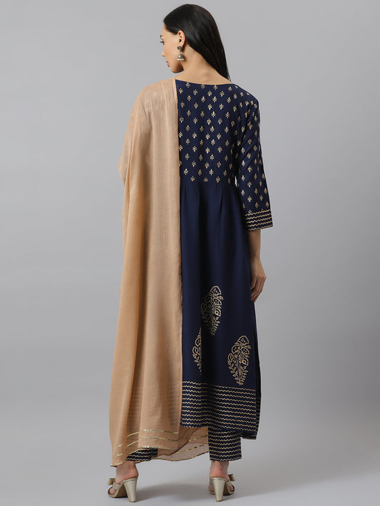 Rayon Flared Kurta Pant Dupatta Set