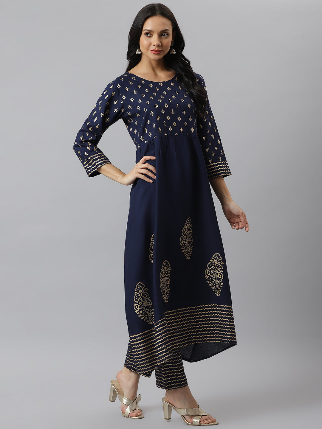 Rayon Flared Kurta Pant Dupatta Set