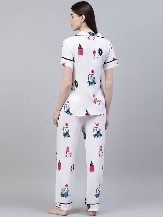 Stylum Women's Abstract Print Rayon Night Suit Set (NIST0015)