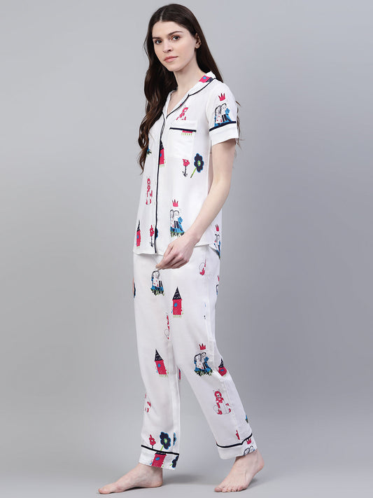 Stylum Women's Abstract Print Rayon Night Suit Set (NIST0015)