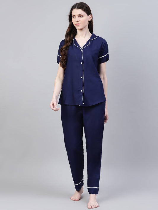 Stylum Women's Solid Rayon Plus Size Night Suit Set (NIST003)