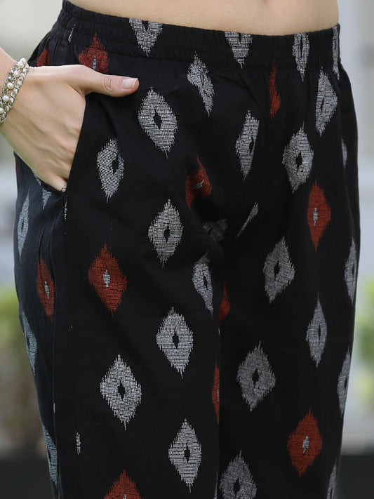 Ikat Print Cotton Plus Size Night Suit Set
