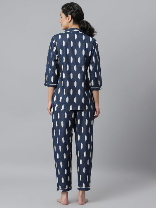 Stylum Women's Ikat Printed Rayon Night Suit Set (NISTNAVYIKKY)