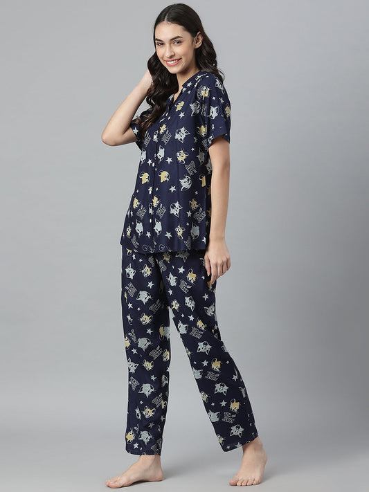 Stylum Women's Printed Rayon Night Suit Set (NISTTOM)