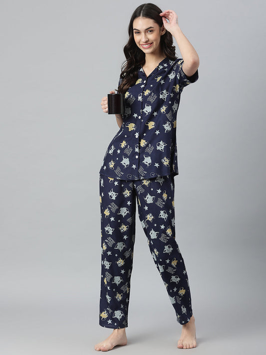 Stylum Women's Printed Rayon Night Suit Set (NISTTOM)