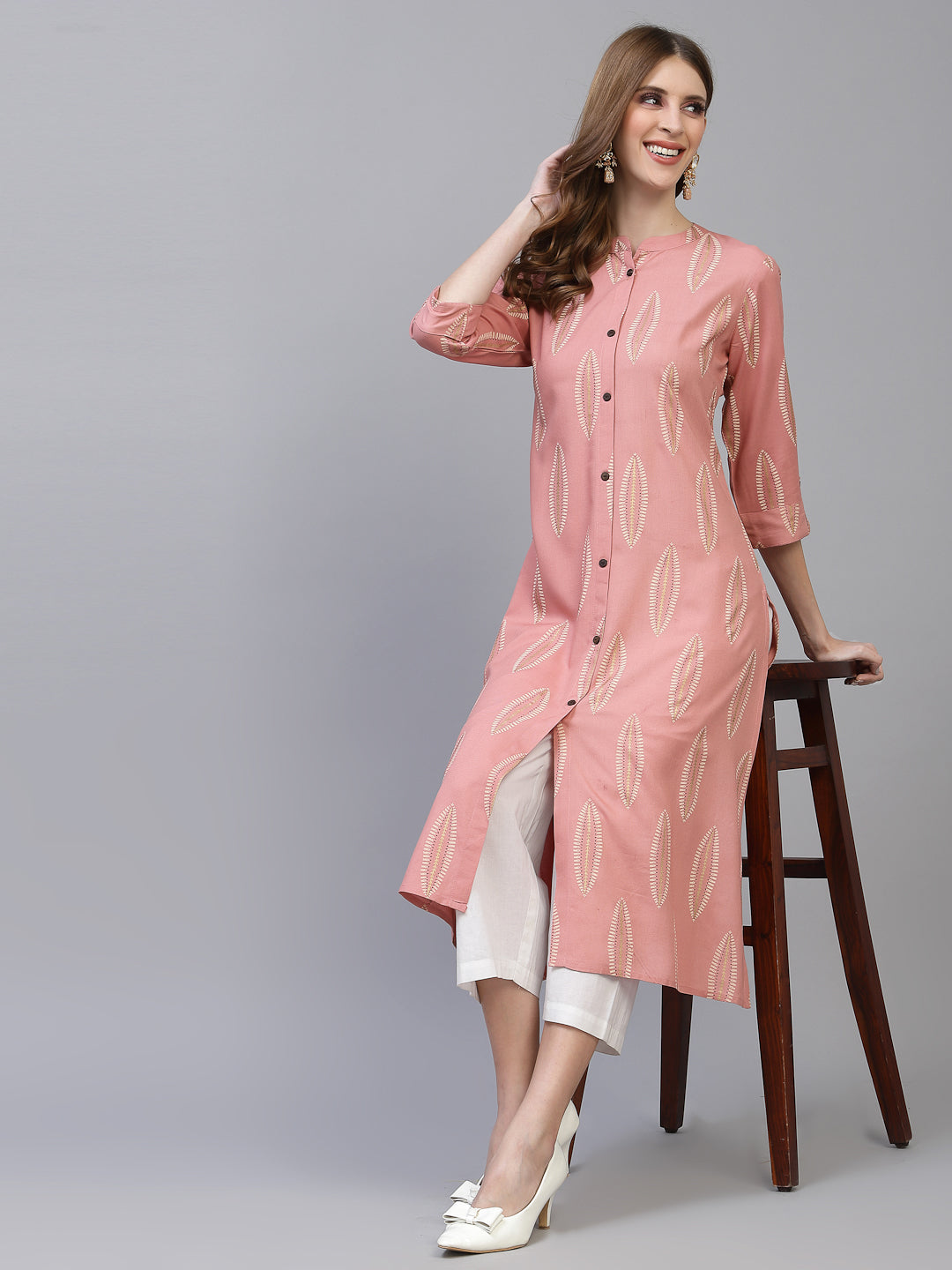 Stylum Women's Block Printed Rayon A-Line Kurta (NOMIBLUSH)