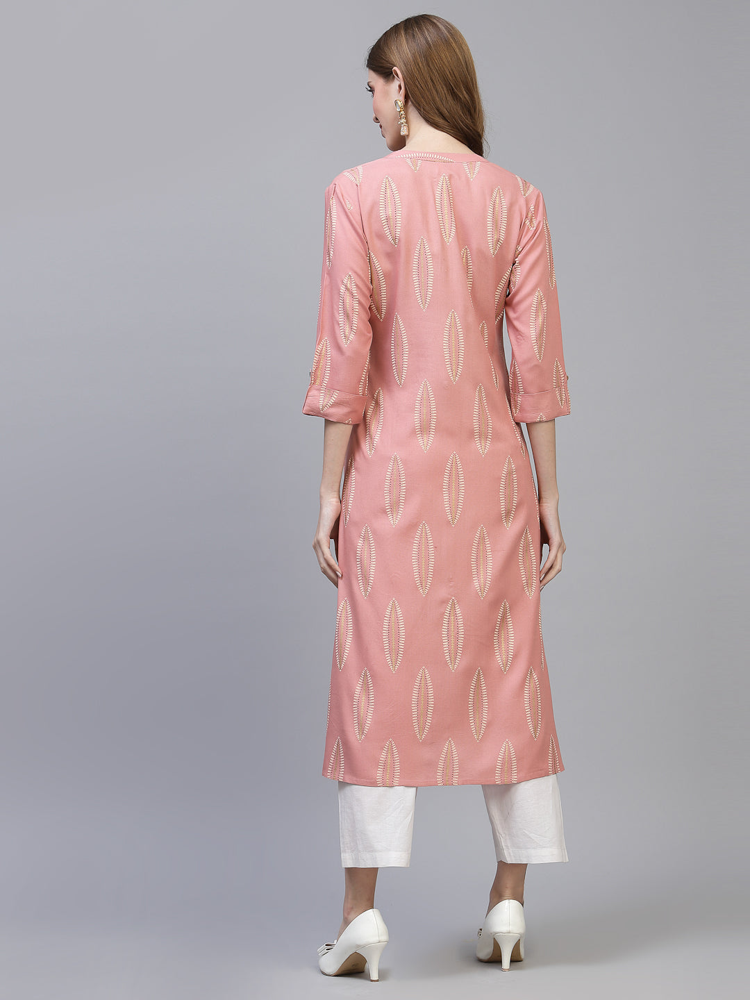 Stylum Women's Block Printed Rayon A-Line Kurta (NOMIBLUSH)