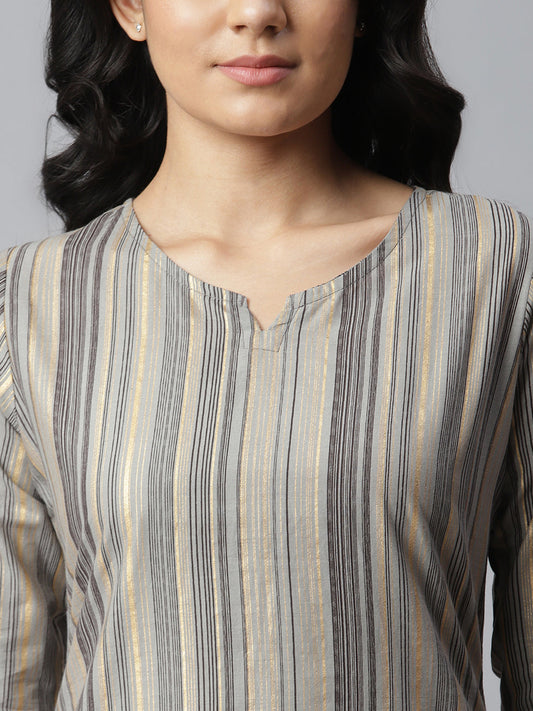 Gold Striped Printed Night Suit Set