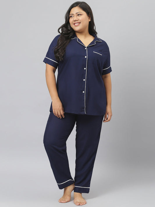 Stylum Women's Solid Rayon Plus Size Night Suit Set (NIST003)
