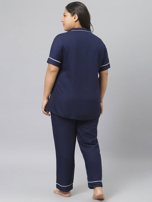 Stylum Women's Solid Rayon Plus Size Night Suit Set (NIST003)