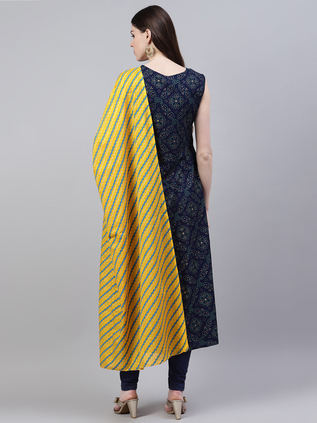 Stylum Women's Printed Rayon Flared Kurta Dupatta Set (Nodebluekdset)