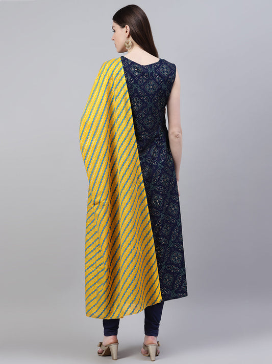 Stylum Women's Printed Rayon Flared Kurta Dupatta Set (Nodebluekdset)