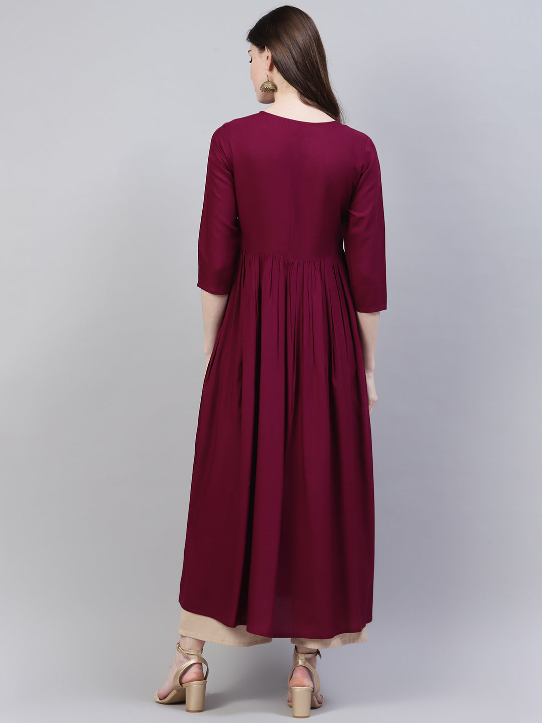 Stylum Women's Embroidered Rayon Flared Kurta (Noorwine)