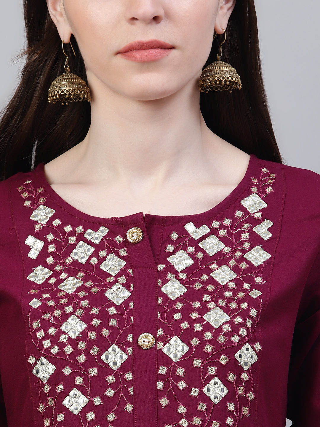 Stylum Women's Embroidered Rayon Flared Kurta (Noorwine)
