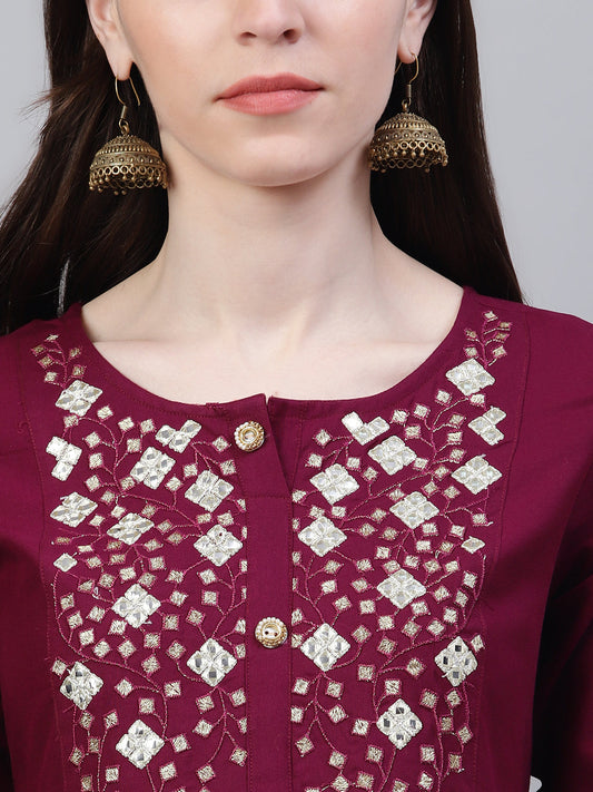 Stylum Women's Embroidered Rayon Flared Kurta (Noorwine)