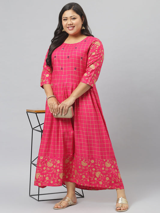 Stylum Women's Printed Rayon Flared Kurta (PankhuriPinkkurta)