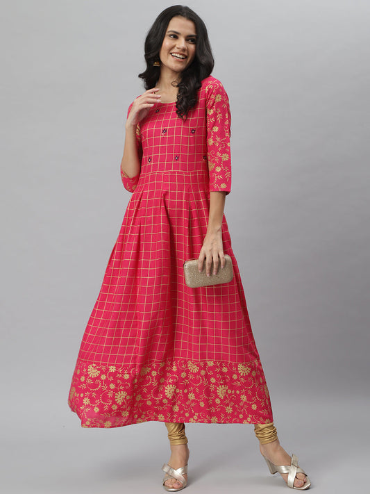 StylumàWomen's Printed Rayon Flared Kurta (pankhuripink)