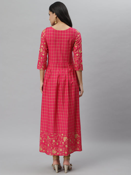 StylumàWomen's Printed Rayon Flared Kurta (pankhuripink)