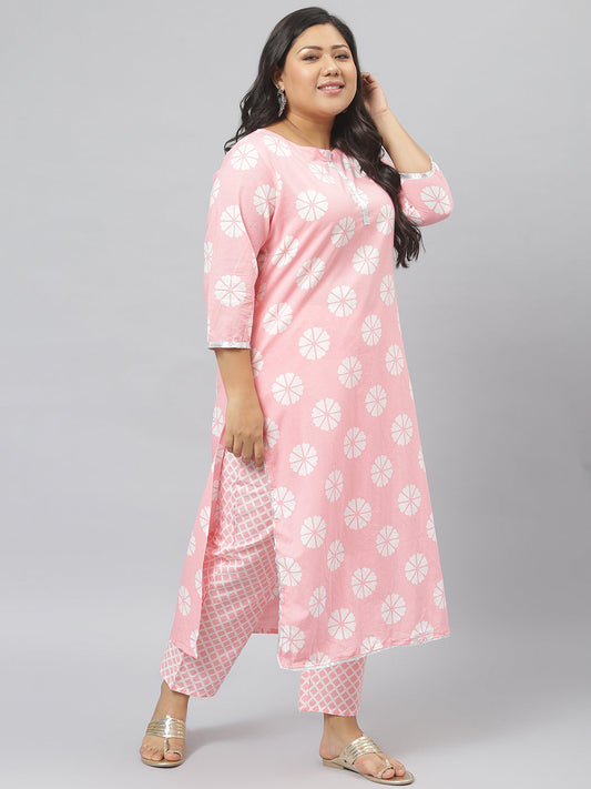 Stylum Women's  Printed Cotton Straight Kurta Pant Dupatta Set (PinkChecksKPD)