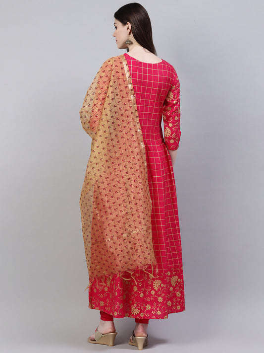 Stylum Women's Embroidered Rayon Flared Kurta Dupatta Set (Pinkpankhkdset)