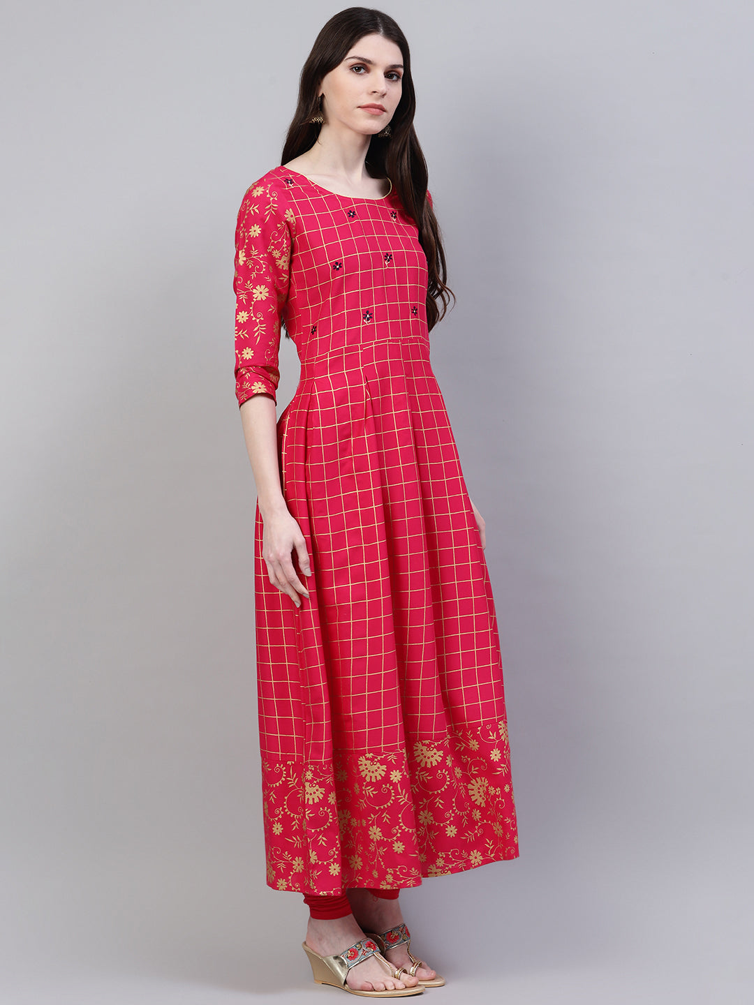 Stylum Women's Embroidered Rayon Flared Kurta Dupatta Set (Pinkpankhkdset)