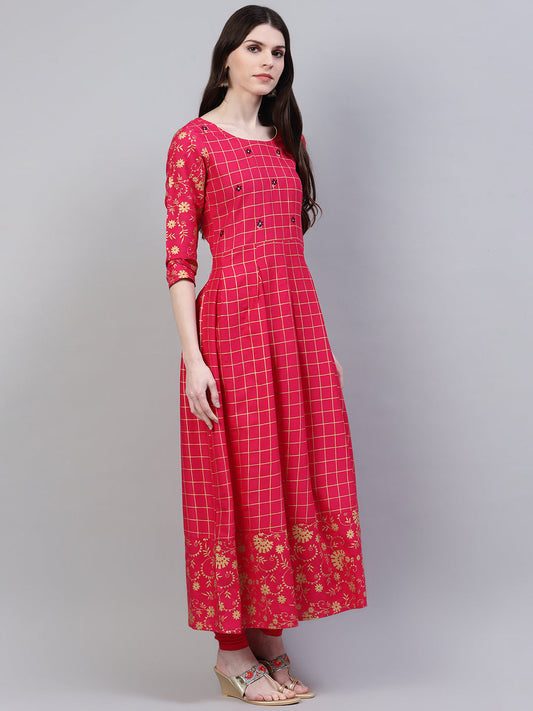 Stylum Women's Embroidered Rayon Flared Kurta Dupatta Set (Pinkpankhkdset)