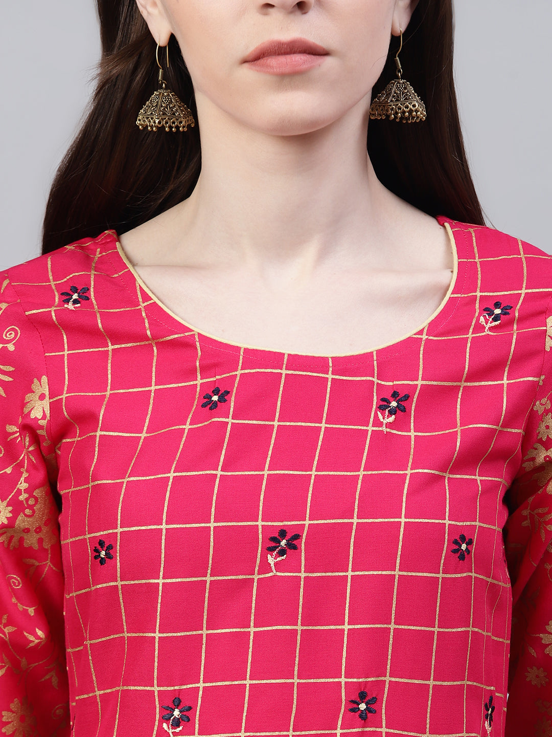 Stylum Women's Embroidered Rayon Flared Kurta Dupatta Set (Pinkpankhkdset)