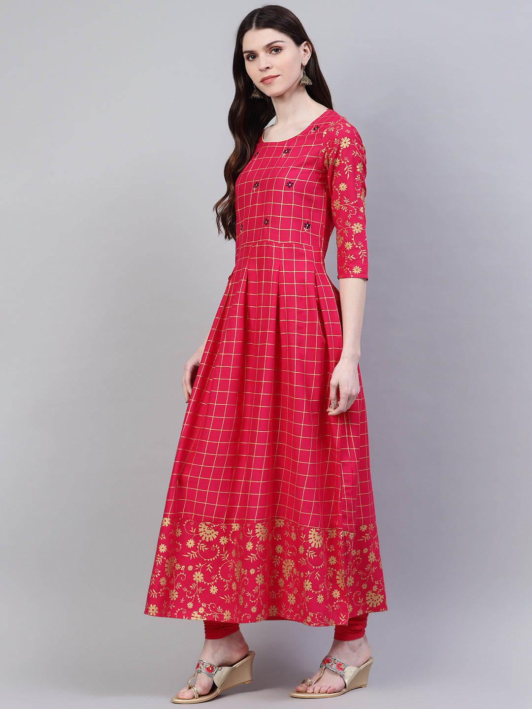 Stylum Women's Embroidered Rayon Flared Kurta Dupatta Set (Pinkpankhkdset)