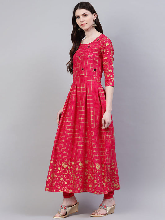 Stylum Women's Embroidered Rayon Flared Kurta Dupatta Set (Pinkpankhkdset)