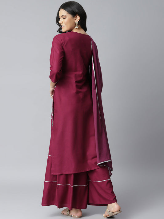StylumàWomen Embellished Rayon Straight Kurta Sharara Set (Puppleshararaset)