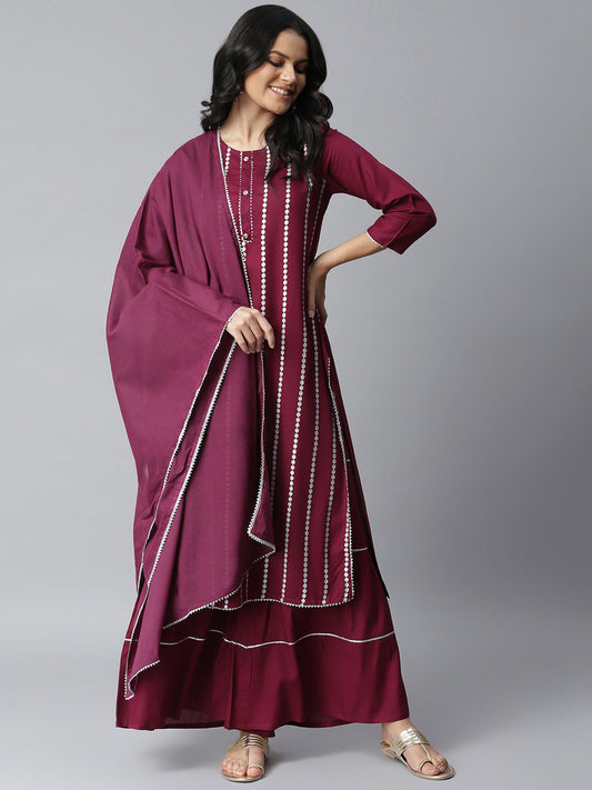 StylumàWomen Embellished Rayon Straight Kurta Sharara Set (Puppleshararaset)