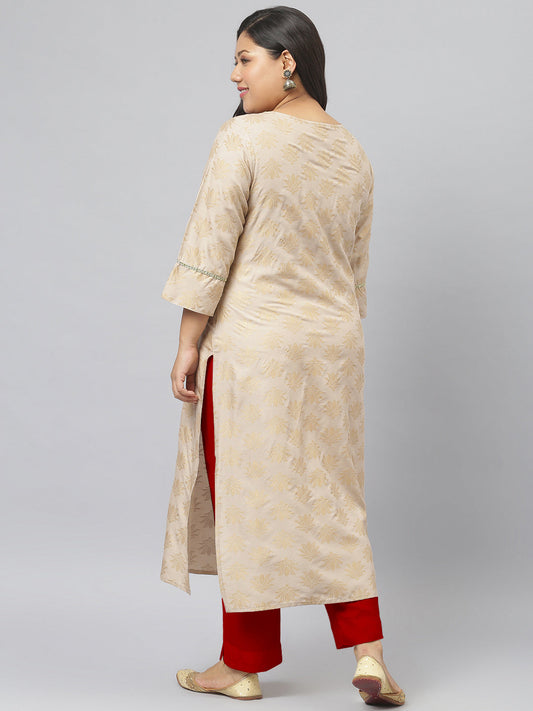 Stylum Women's Gold Printed Rayon Straight Kurta (ToruBeigekurta)