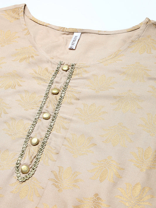 Stylum Women's Gold Printed Rayon Straight Kurta (ToruBeigekurta)