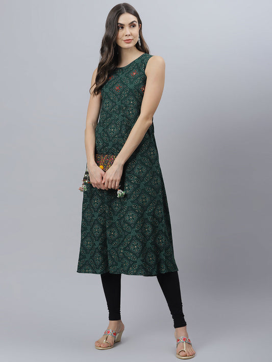 Bandhani Print Rayon Flared Kurta