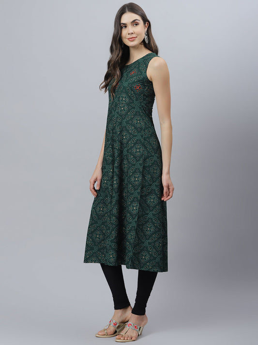 Bandhani Print Rayon Flared Kurta