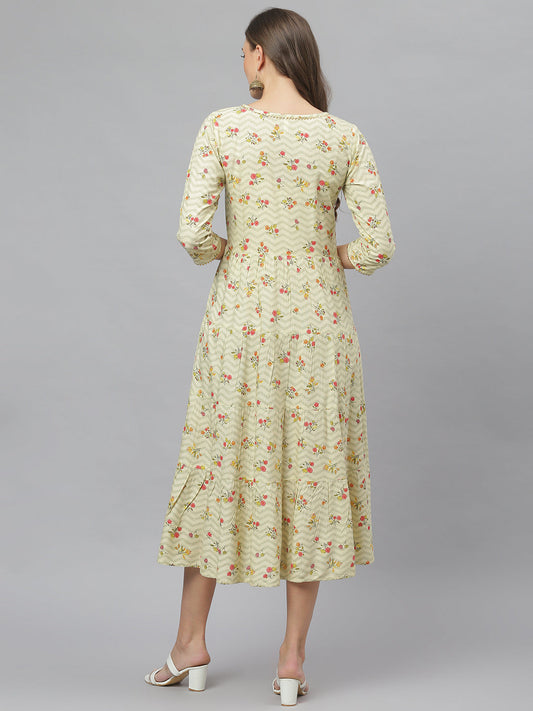 Stylum Women's Floral Printed Rayon Tiered kurta (ZINGYBEIGE)