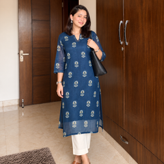 Indigo Floral Printed Kurta Set (KPBLUEKAMILA)