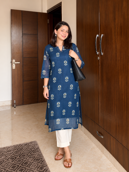 Indigo Floral Printed Kurta Set (KPBLUEKAMILA)