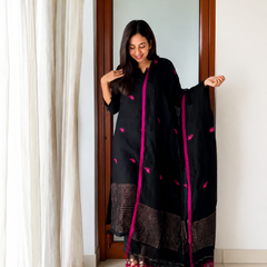 Midnight Bloom Black Chanderi Suit Set with Dupatta