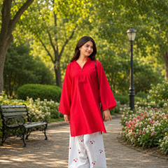 Beautiful Cotton Flex Kurti with Farsi Salvar with Embroidery Work