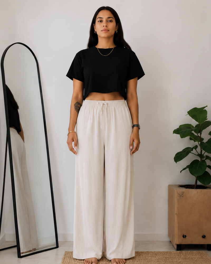 Women’s Off White Wide Leg Palazzo Pants
