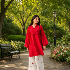 Beautiful Cotton Flex Kurti with Farsi Salvar with Embroidery Work