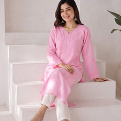 Pink Straight Embroidered Kurta