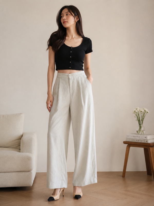 Stylum Women’s off white Wide Leg Trousers (PTBEIGEPATODI)
