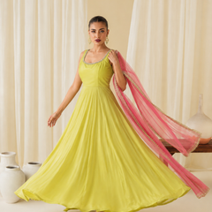Lime Green Embellished Anarkali Suit Set for Women (KPDGREENMASTANI)