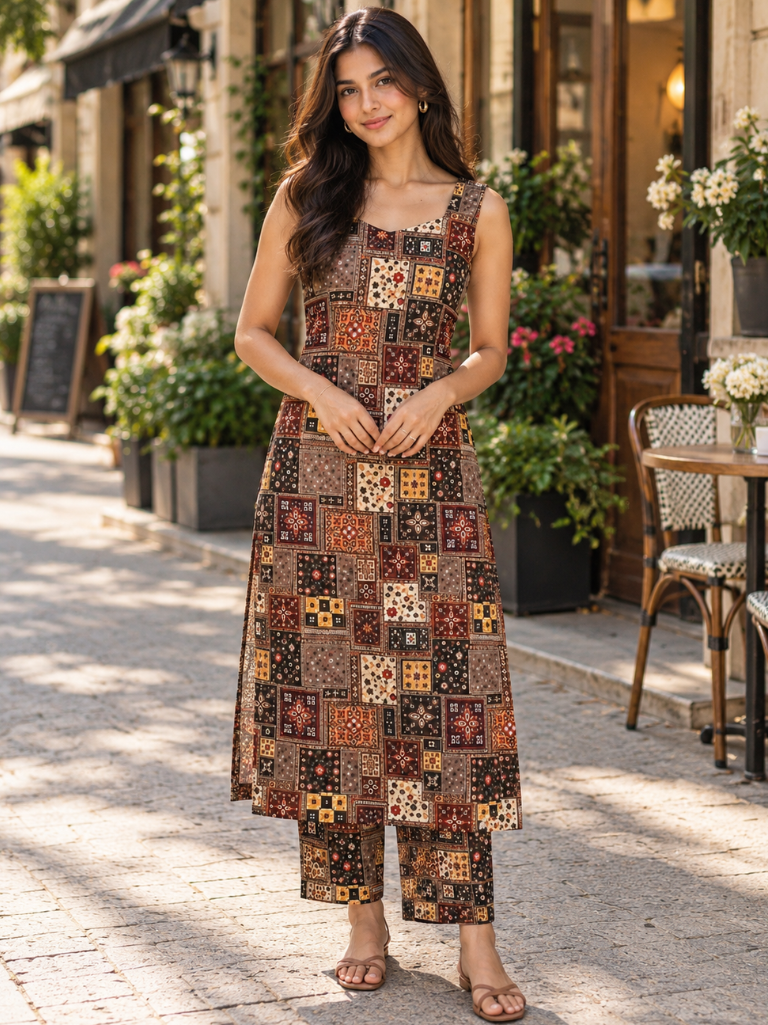 Multicolor Printed Kurta Pant Set in Poly Rayon (KPMULTIAKIO)